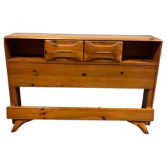 Mid Century Franklin Shockey Sculptured Pine Wood Storage Bed Headboard