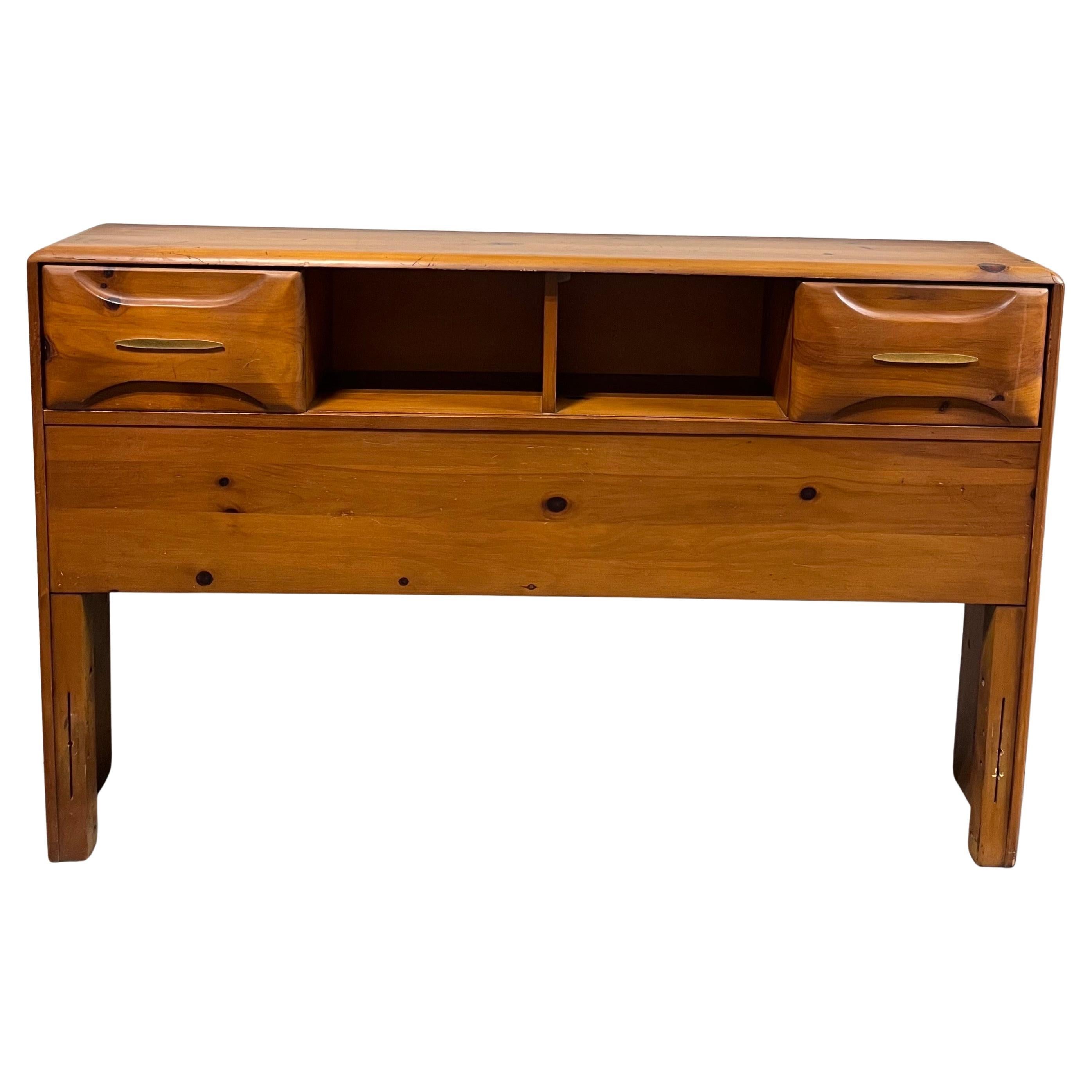 Mid Century Franklin Shockey Sculptured Pine Wood Storage Bed Headboard For Sale