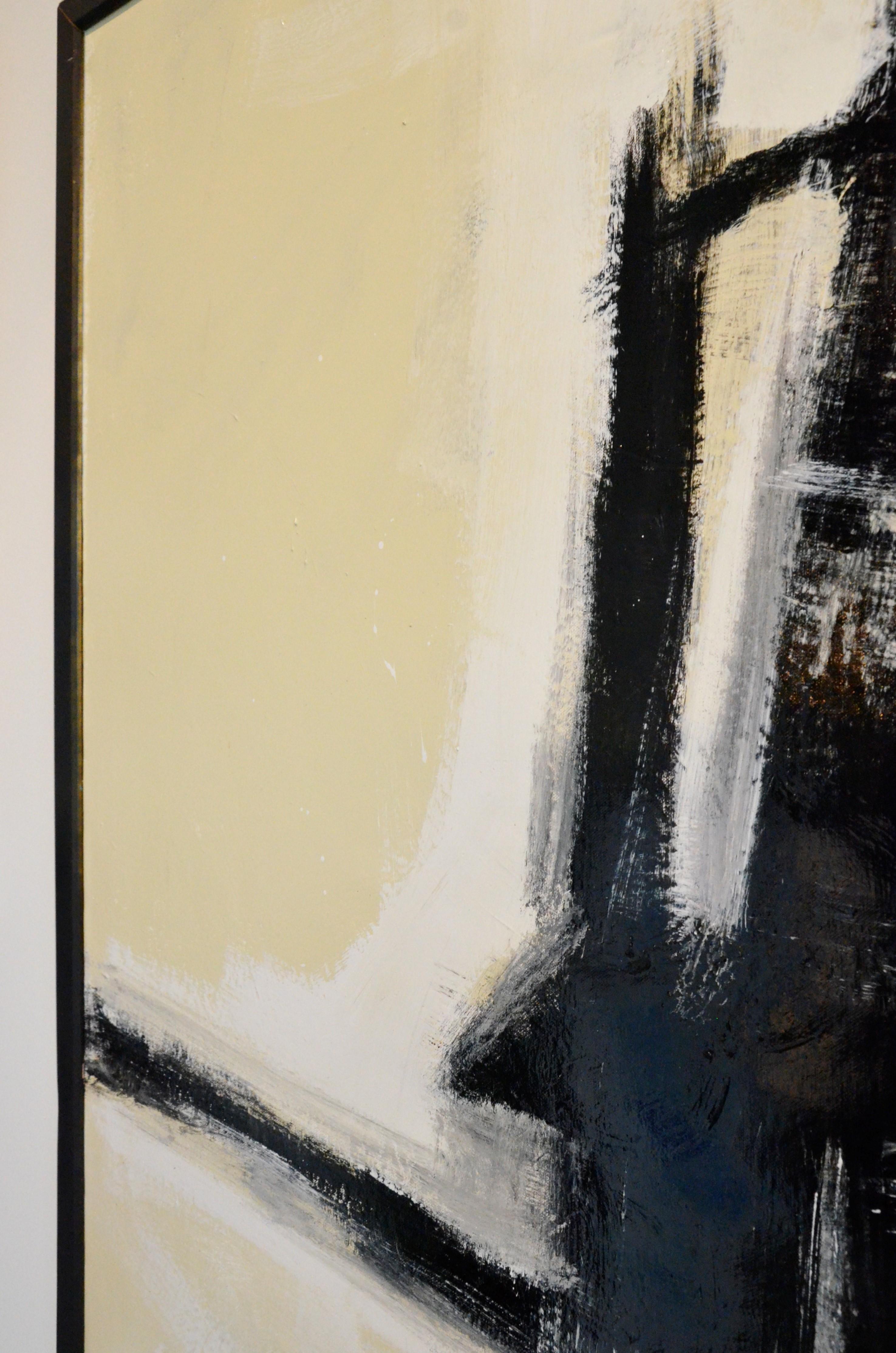 Franz Kline Style Abstract Expressionist Painting in White, Gray and Black In Good Condition For Sale In Houston, TX