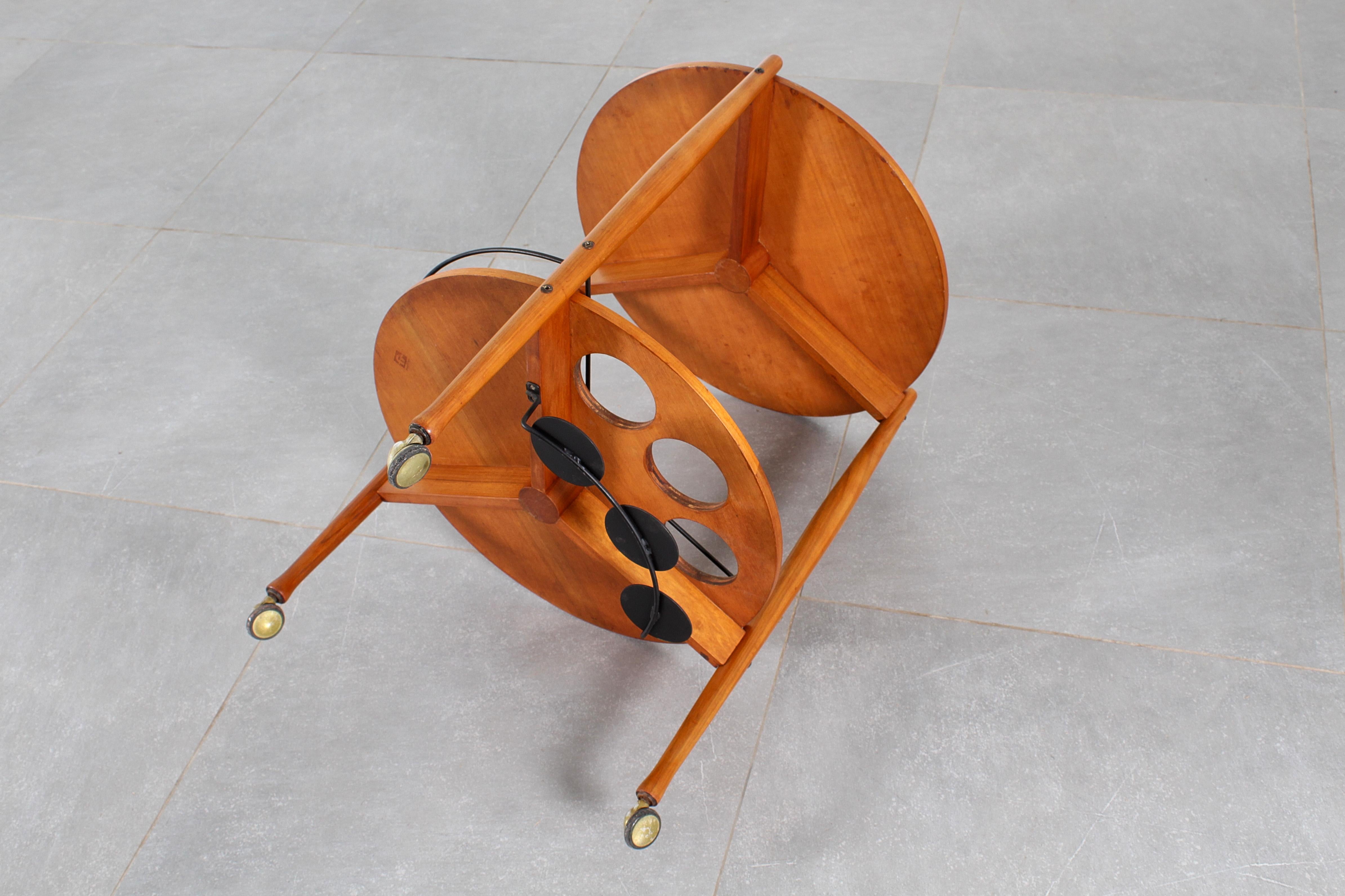 Runder Barwagen aus Holz von Fratelli Reguitti aus der Mitte des Jahrhunderts, Italien, 1960er Jahre im Angebot 8