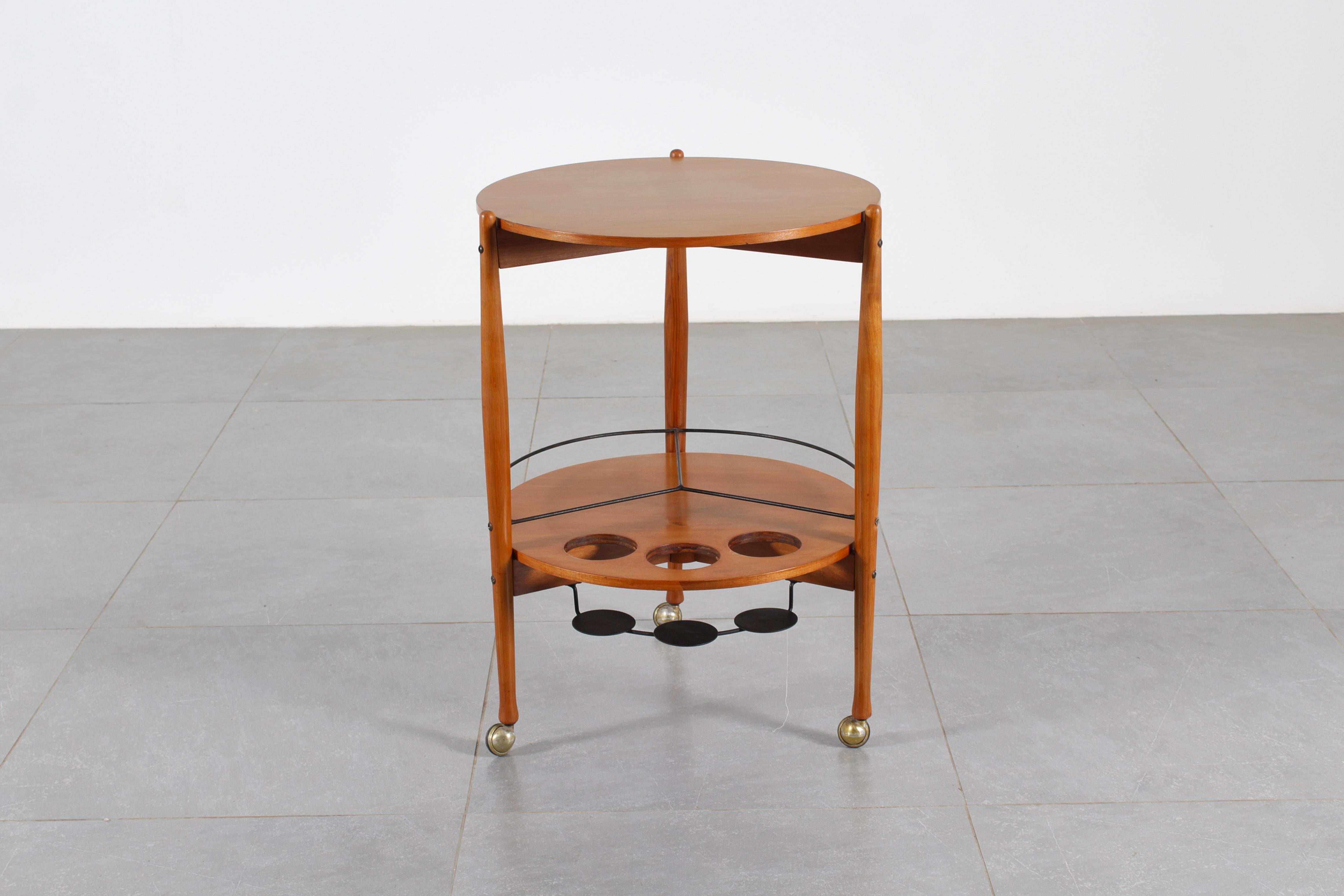 Runder Barwagen aus Holz von Fratelli Reguitti aus der Mitte des Jahrhunderts, Italien, 1960er Jahre (Moderne der Mitte des Jahrhunderts) im Angebot