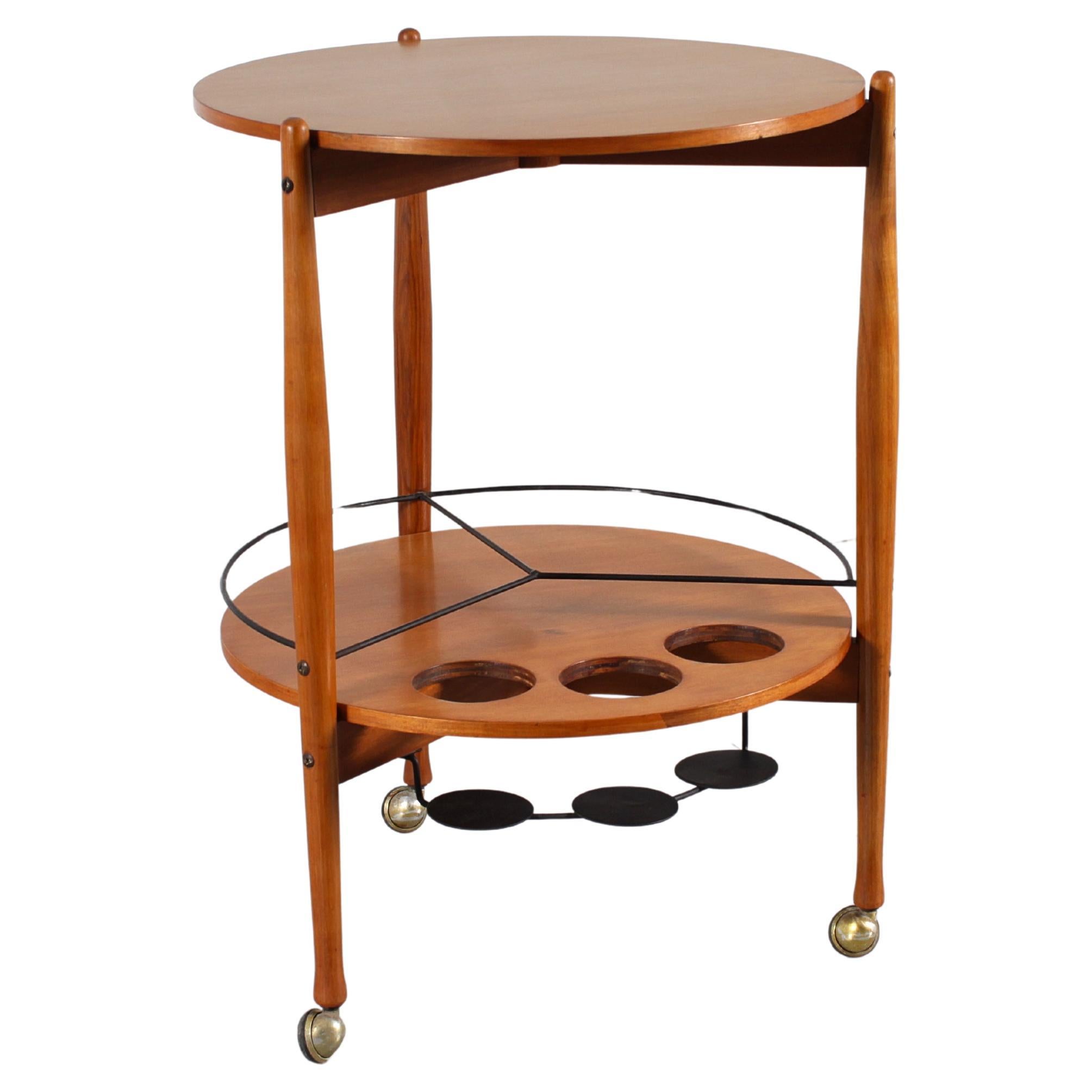 Carrito de bar circular de madera de mediados de siglo Fratelli Reguitti, Italia, años 60