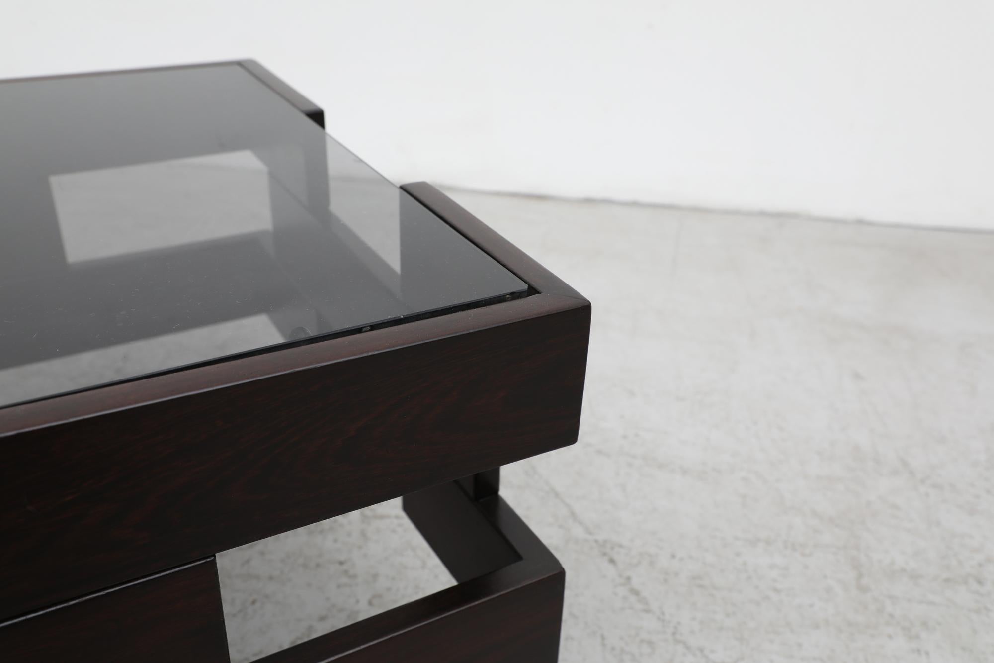 Mid-Century Frattini Inspired Wenge, White Laminate & Smoked Glass Coffee Table For Sale 5