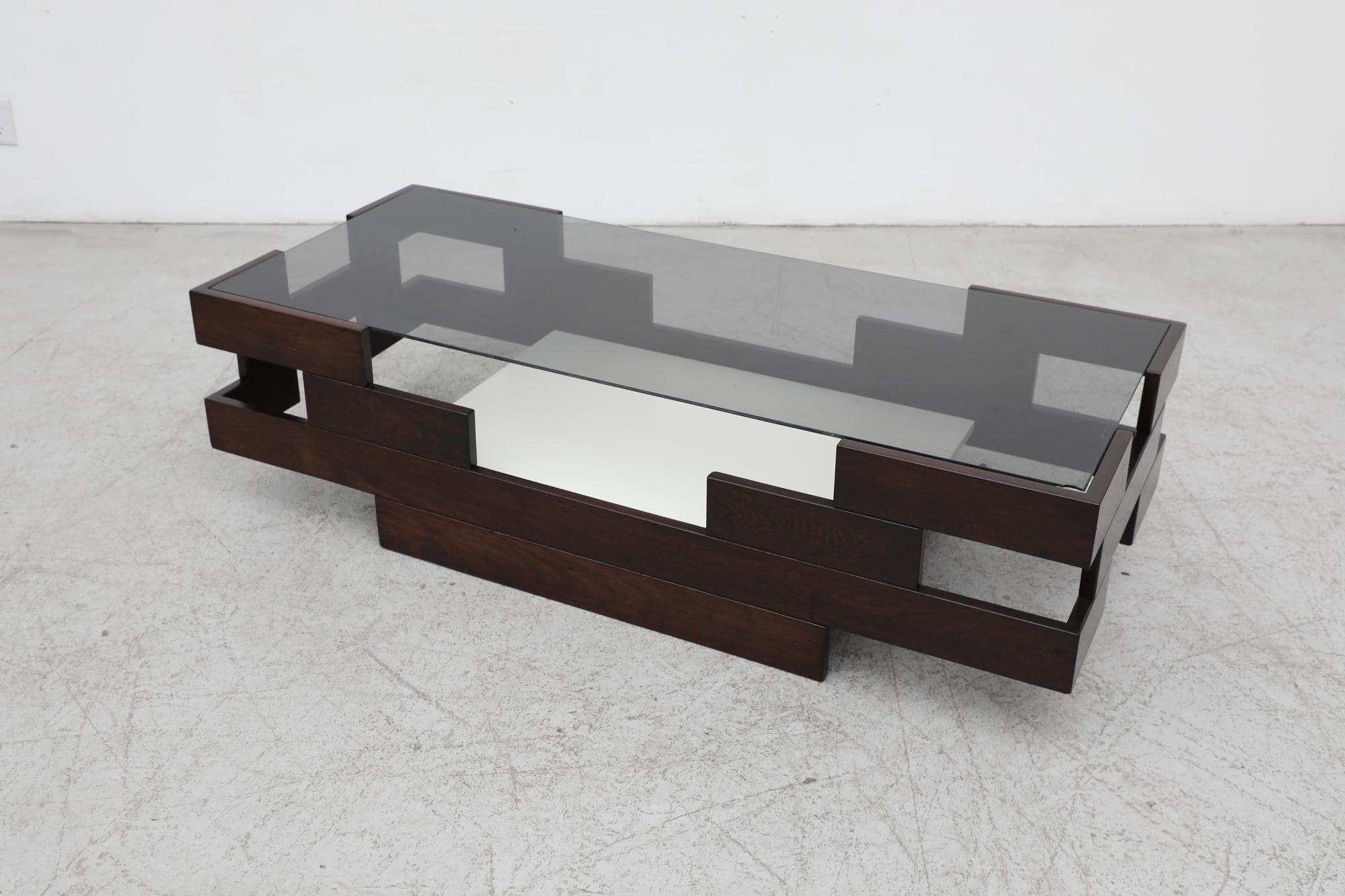 Mid-Century Frattini Inspired Wenge, White Laminate & Smoked Glass Coffee Table For Sale 11