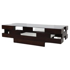 Mid-Century Frattini Inspired Coffee Table, Wenge, Smoked Glass, White Laminate