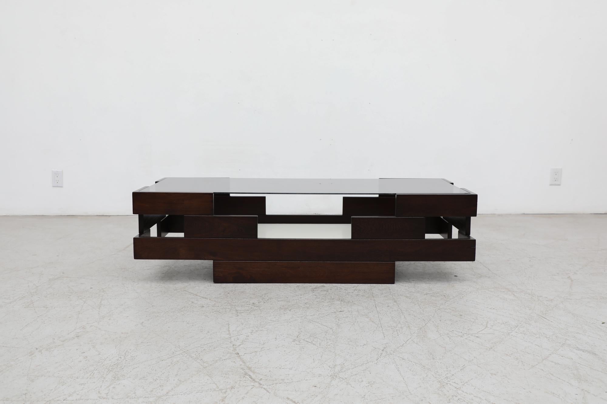 Mid-20th Century Mid-Century Frattini Inspired Wenge, White Laminate & Smoked Glass Coffee Table For Sale