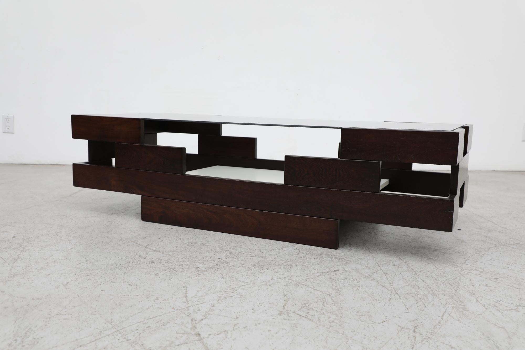 Mid-Century Frattini Inspired Wenge, White Laminate & Smoked Glass Coffee Table For Sale 2