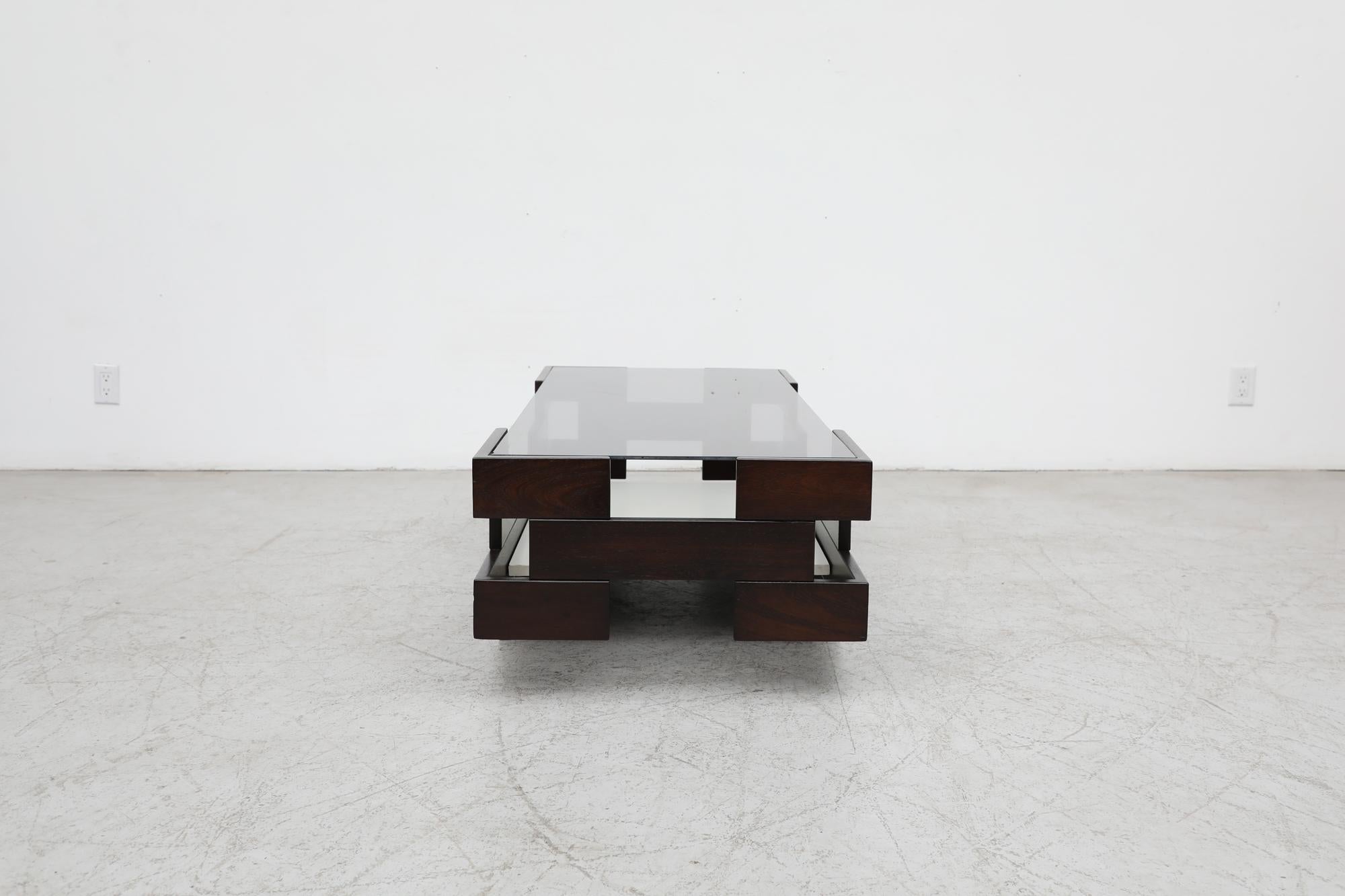 Mid-Century Frattini Inspired Wenge, White Laminate & Smoked Glass Coffee Table For Sale 3