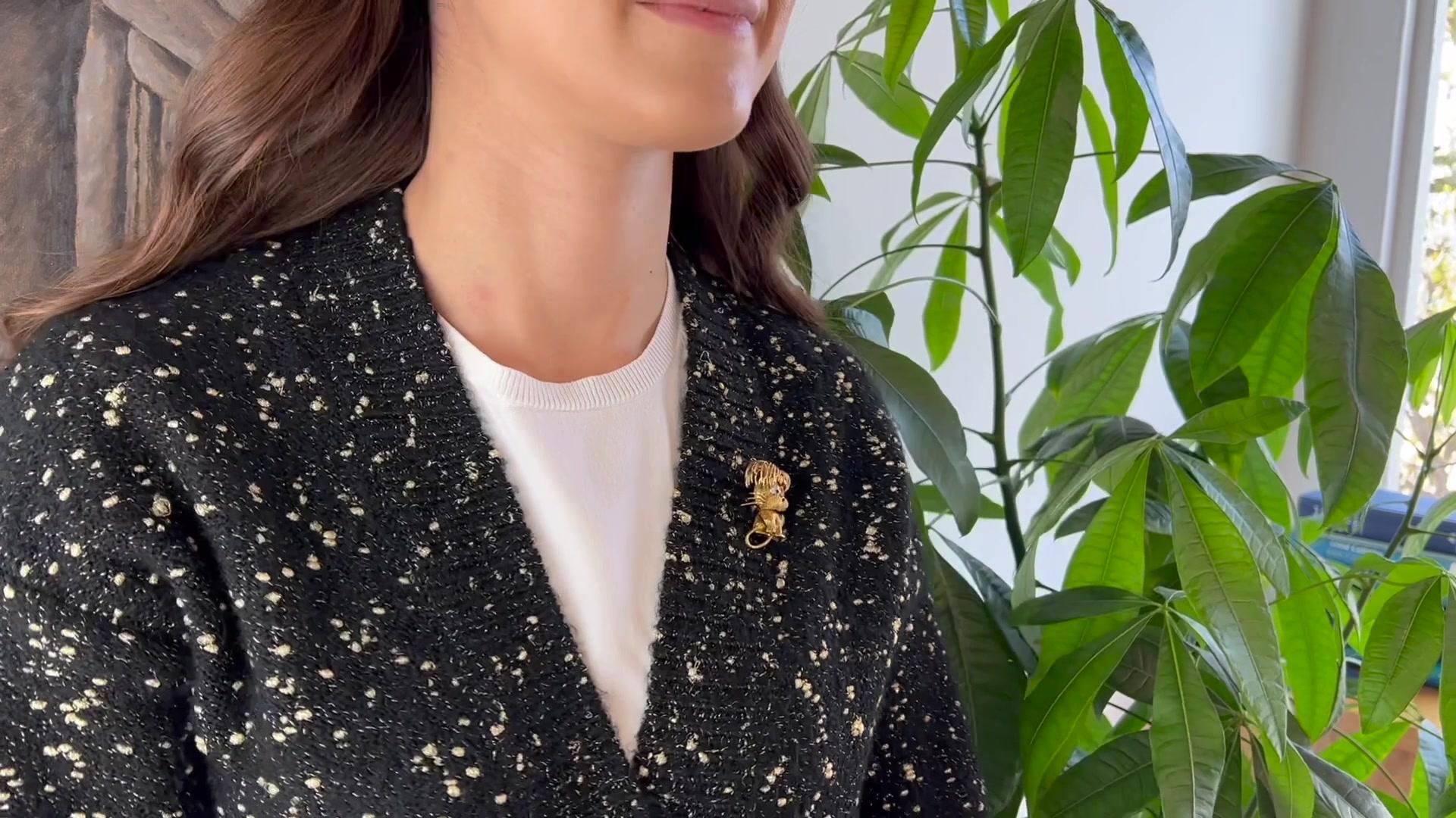 Mid-Century Fred Paris Saphir-Diamant-Löwenbrosche aus 18 Karat Gelbgold (Rundschliff)