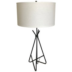 Mid Century Frederic Weinberg Black Wrought Iron Table Lamp, 1950s