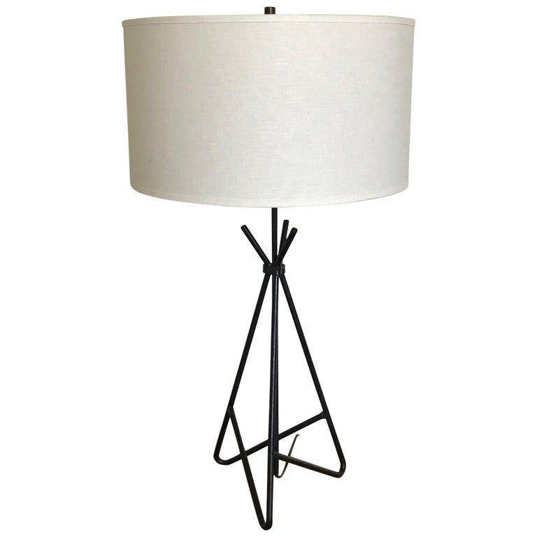 Mid Century Frederic Weinberg Black Wrought Iron Table Lamp, 1950s For ...