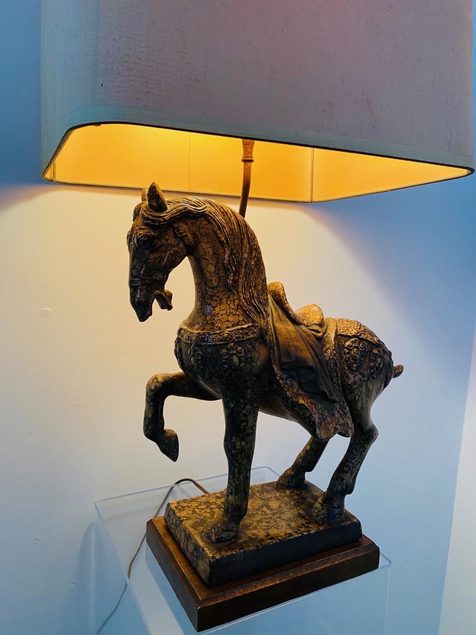 Metal Mid-Century Frederick Cooper Tang Dynasty Horse Table Lamp For Sale