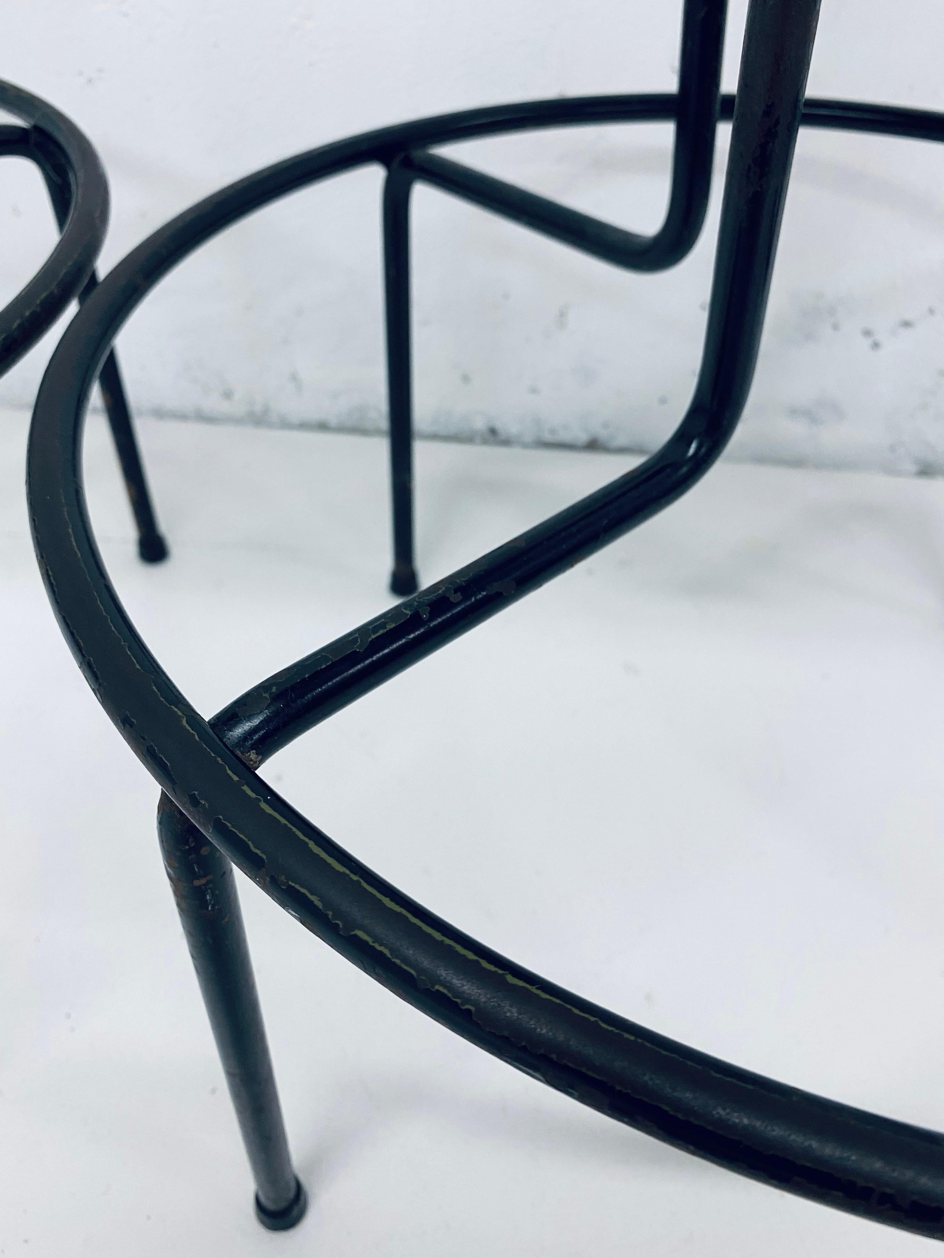 Mid-Century Frederick Weinberg Wrought Iron Bar Stools, a Pair 3
