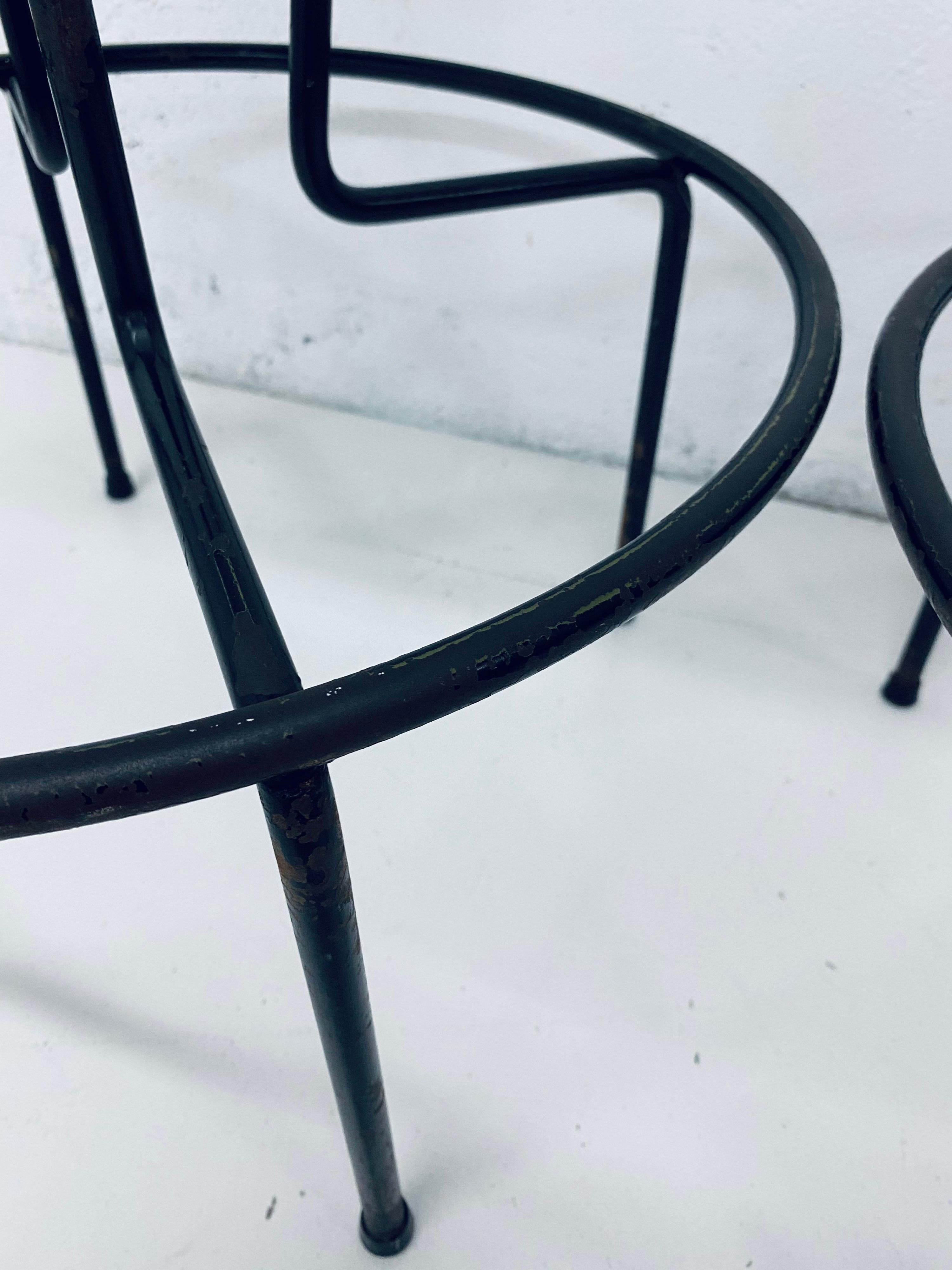 Mid-Century Frederick Weinberg Wrought Iron Bar Stools, a Pair 4