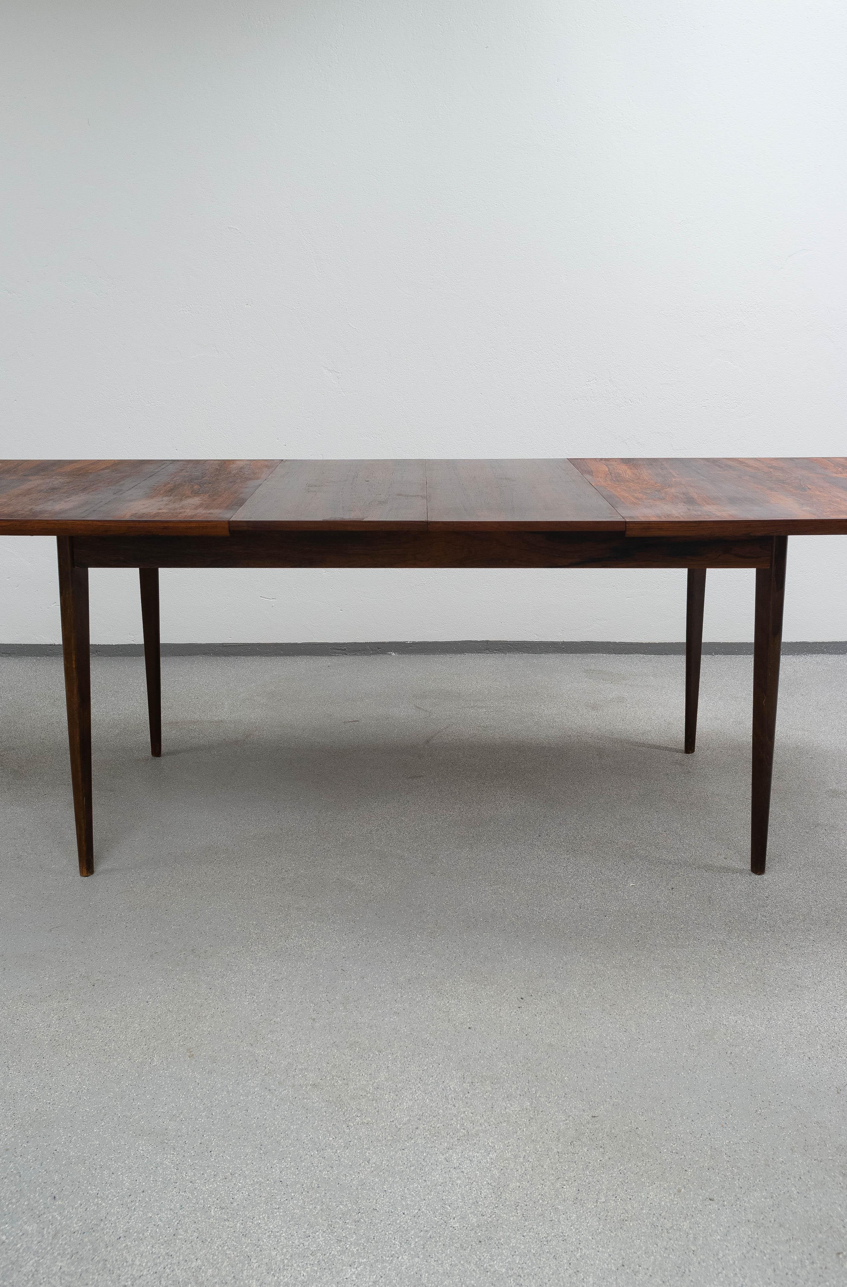 Mid-Century Modern Midcentury Fredrik Kayser Rosewood Dining Table with 2 Extension Plates For Sale