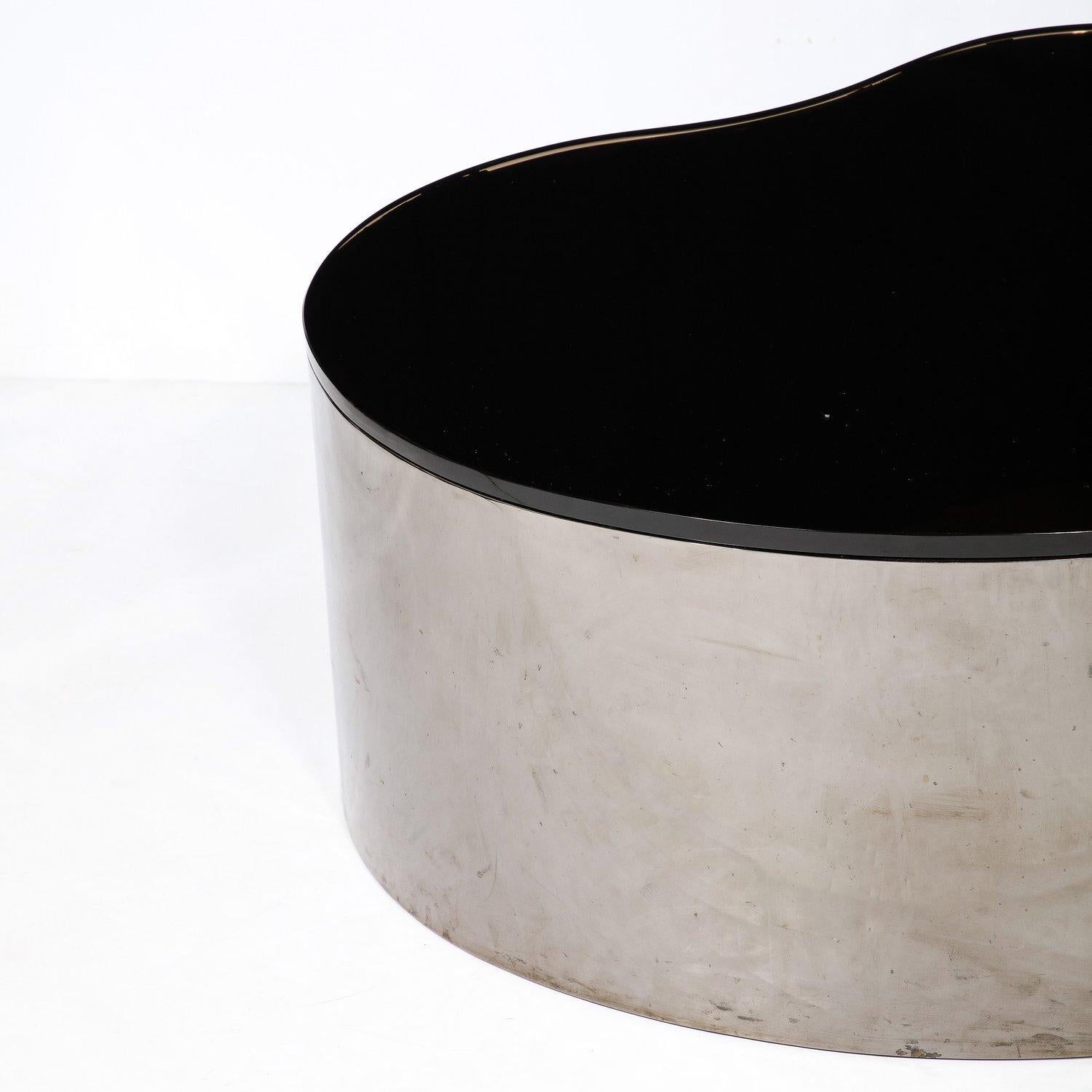 American Mid-Century Free Form Cocktail Table in Gunmetal & Vitrolite by Karl Springer