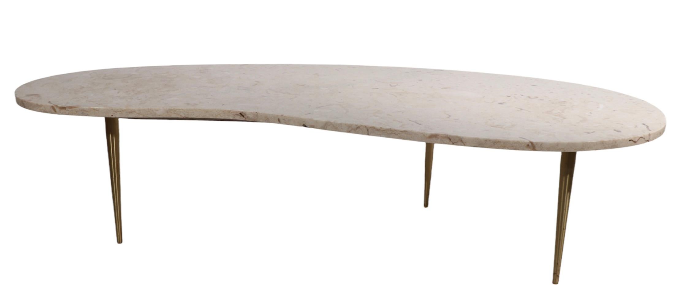 Brass Mid Century Free Form Marble Top Coffee Table After Ponti For Sale