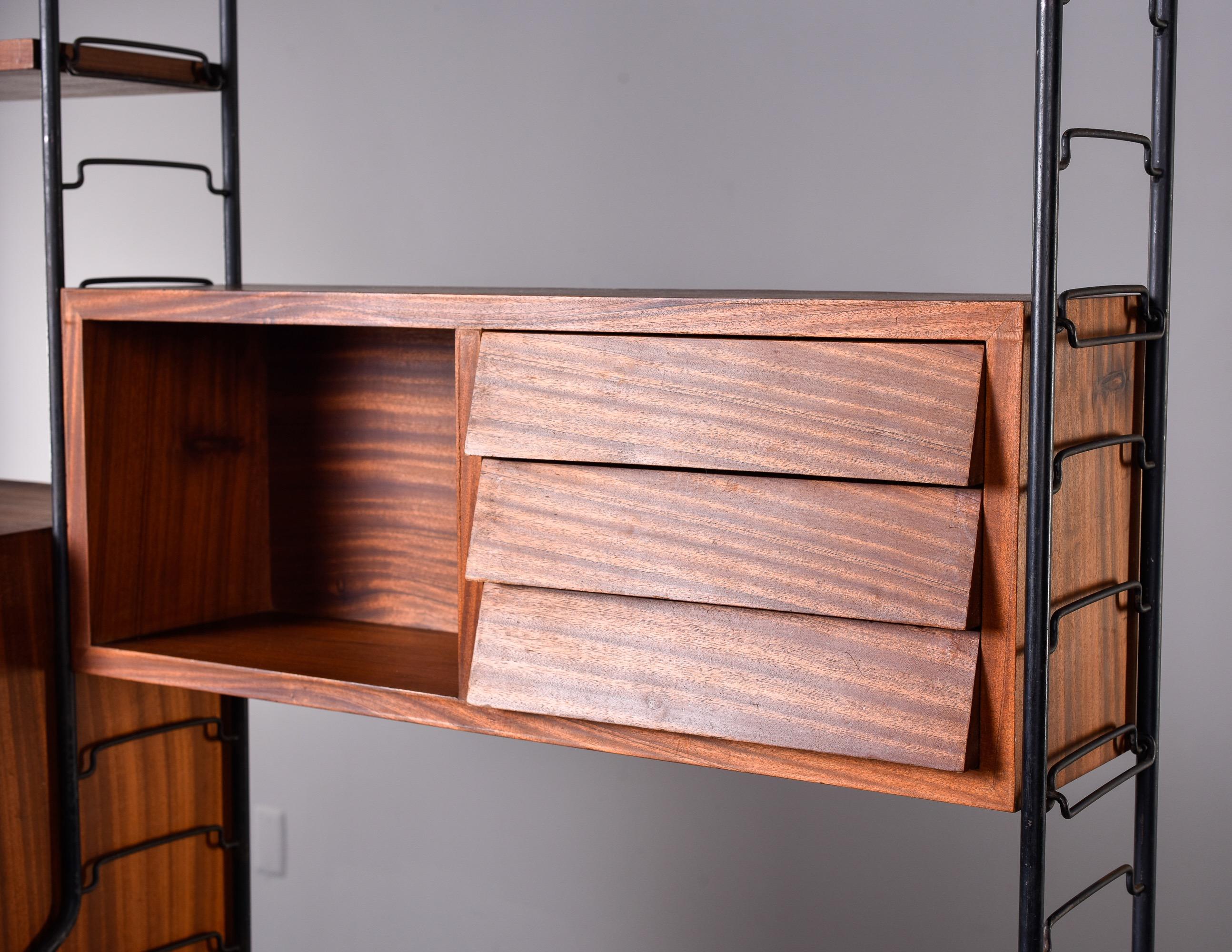 20th Century Mid Century Free Standing Wooden Modular Shelf Unit With Black Metal Frame