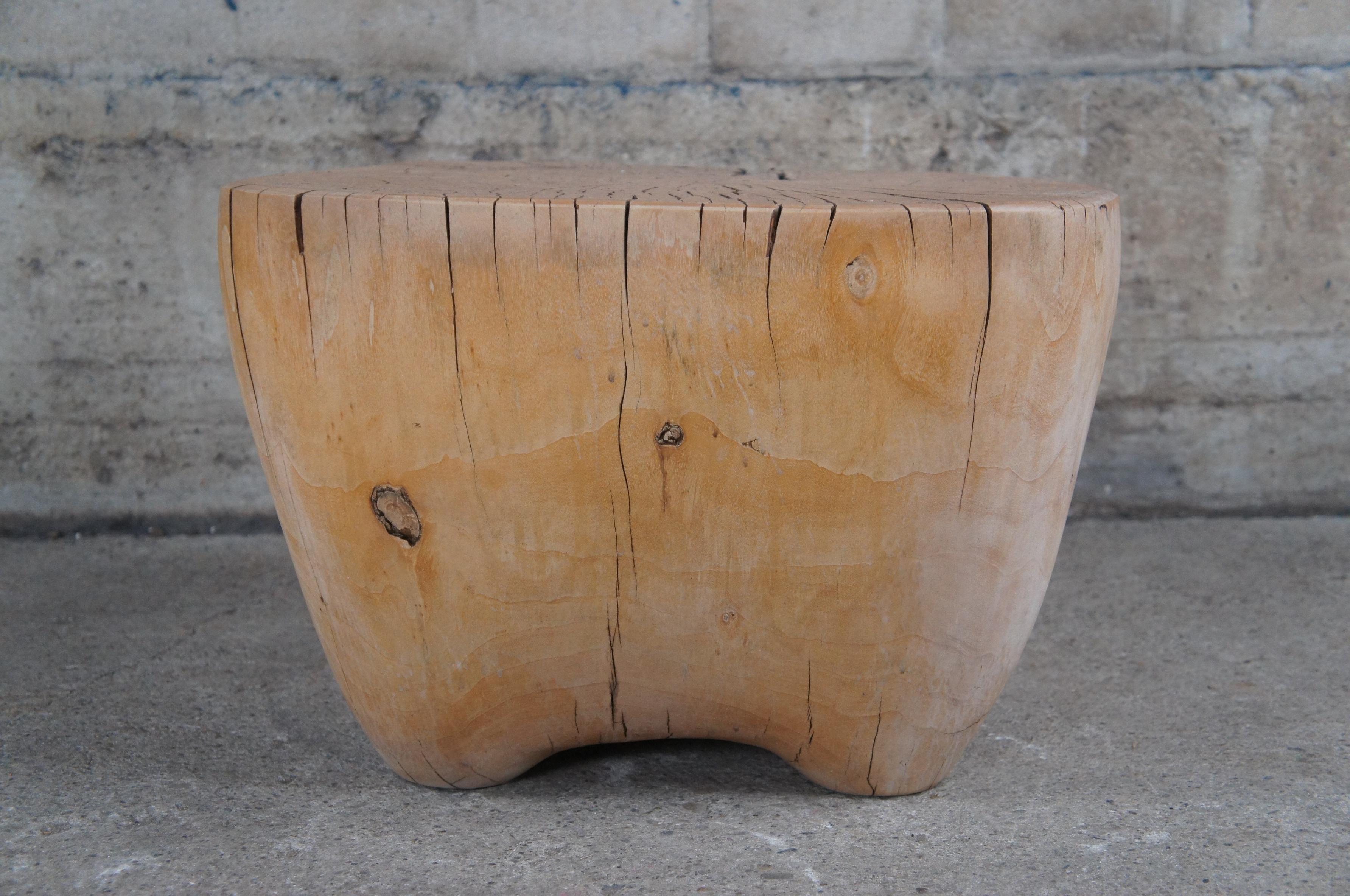 Midcentury Freeform Teak Root Side Accent Coffee Table Slab Stump Stool In Good Condition In Dayton, OH