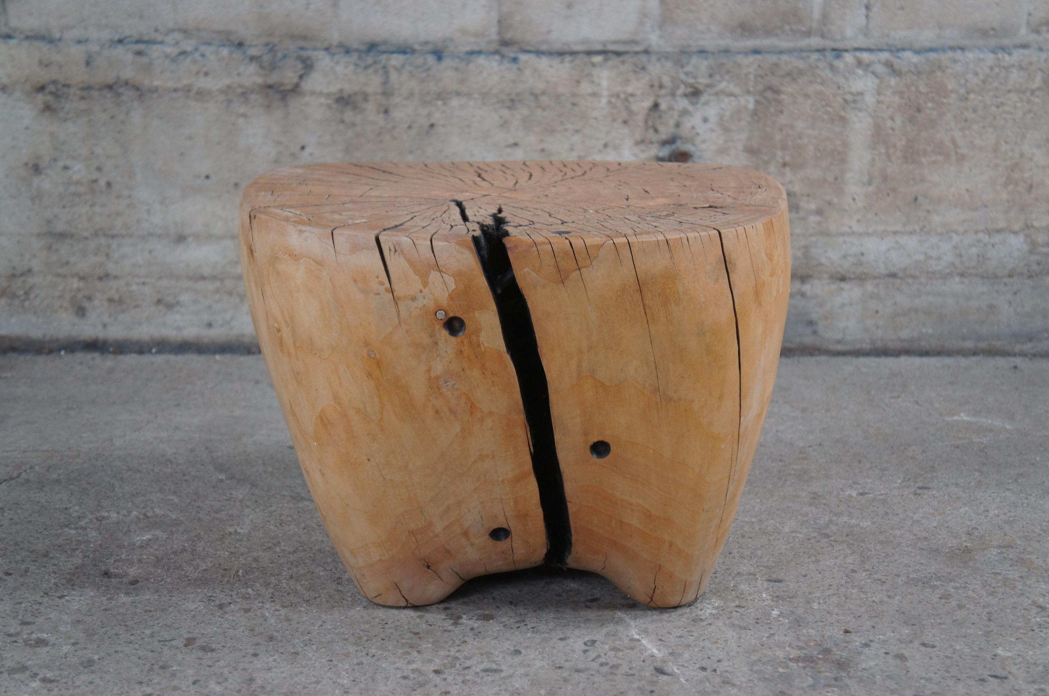 20th Century Midcentury Freeform Teak Root Side Accent Coffee Table Slab Stump Stool