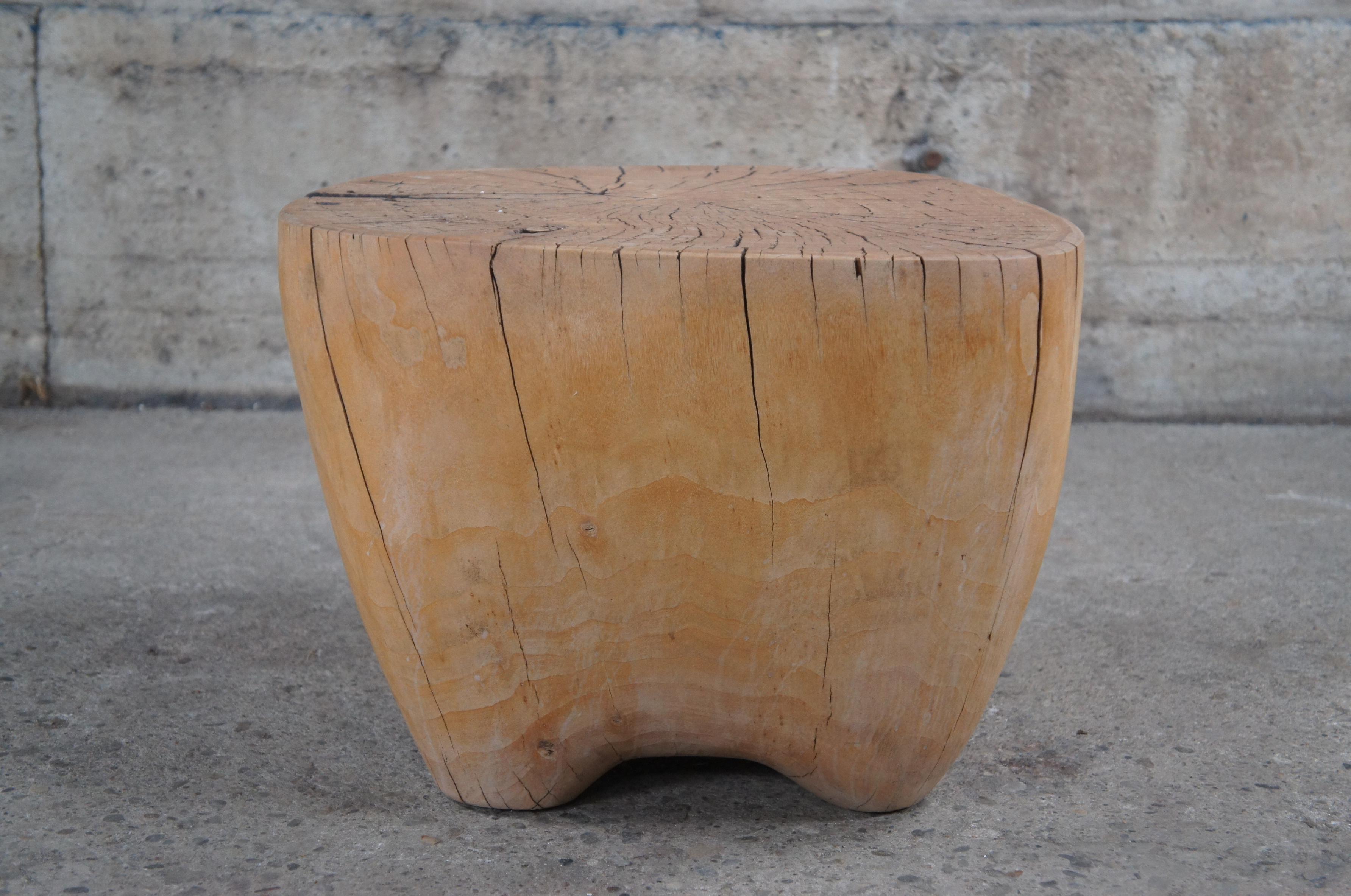 Midcentury Freeform Teak Root Side Accent Coffee Table Slab Stump Stool 3