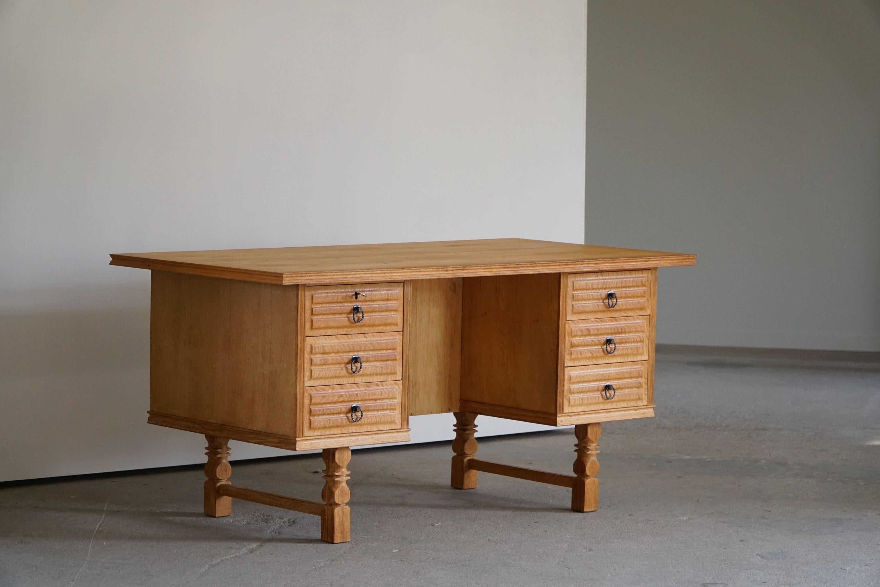Mid-Century Freestanding Desk in Solid Oak, Made by a Danish Cabinetmaker, 1950s 4