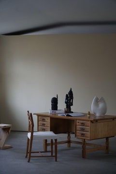 Mid-Century Freestanding Desk in Solid Oak, Made by a Danish Cabinetmaker, 1950s