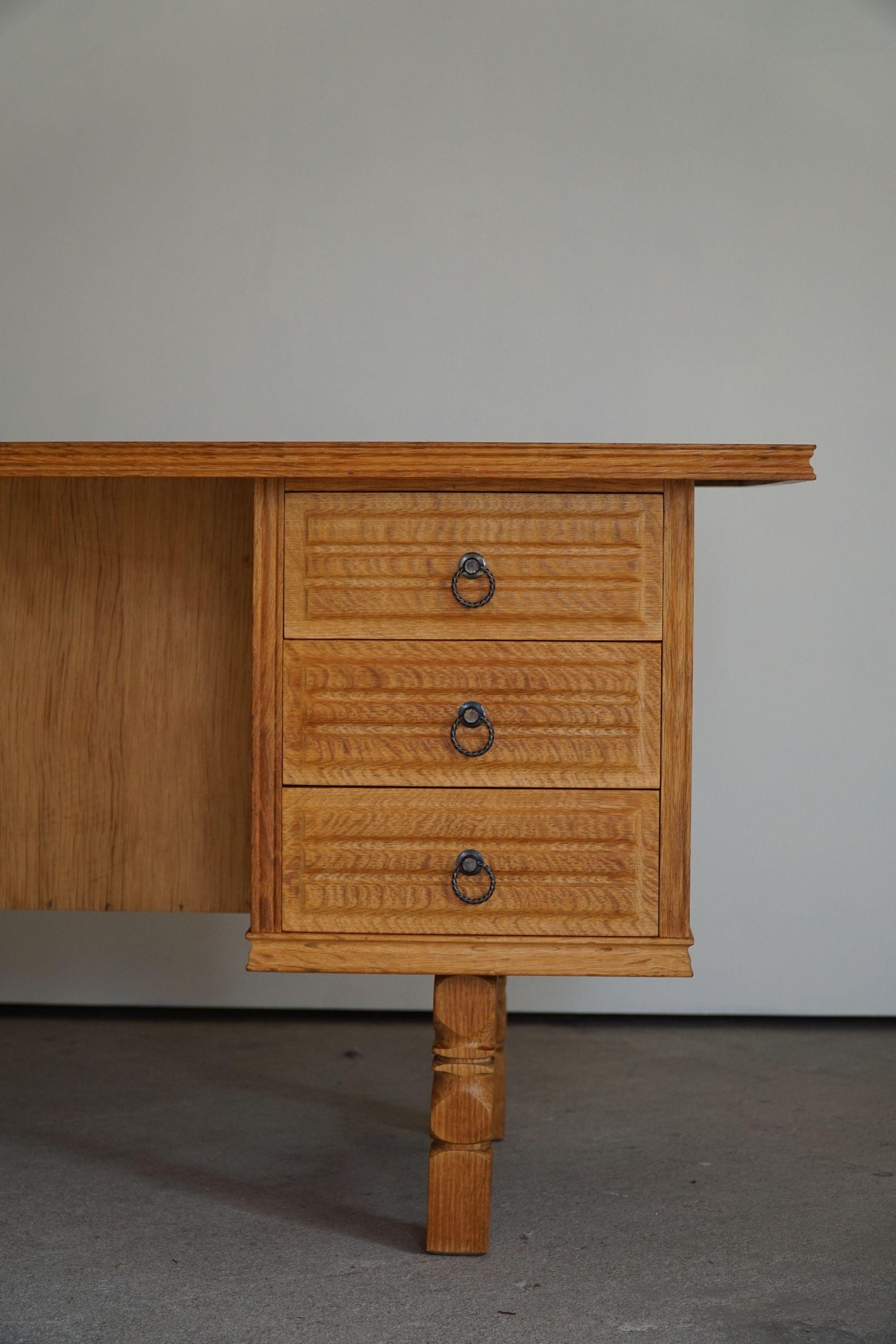 Mid-Century Freestanding Desk in Solid Oak, Made by a Danish Cabinetmaker, 1950s 1