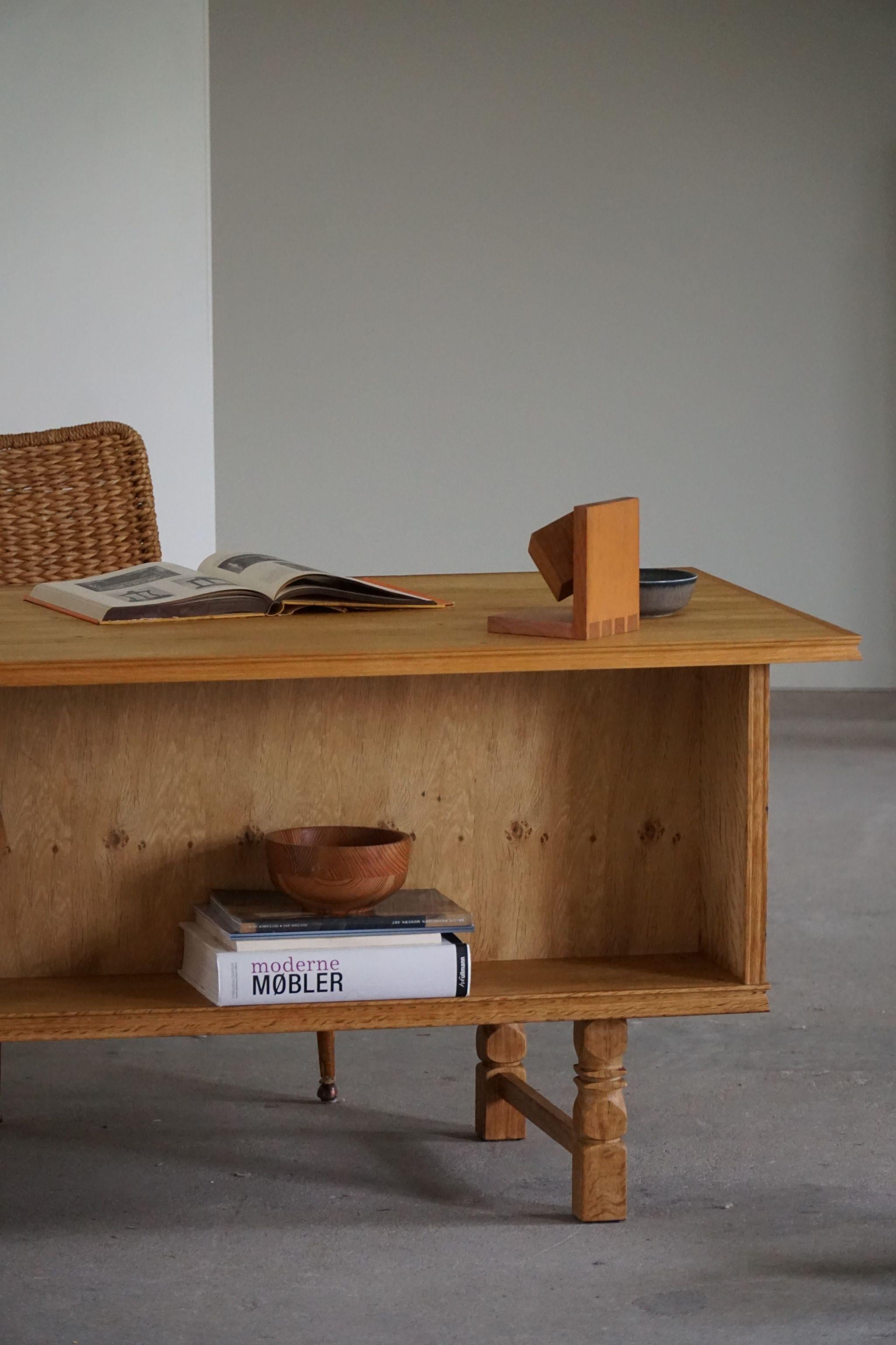 Mid-Century Freestanding Desk in Solid Oak, Made by a Danish Cabinetmaker, 1950s 2