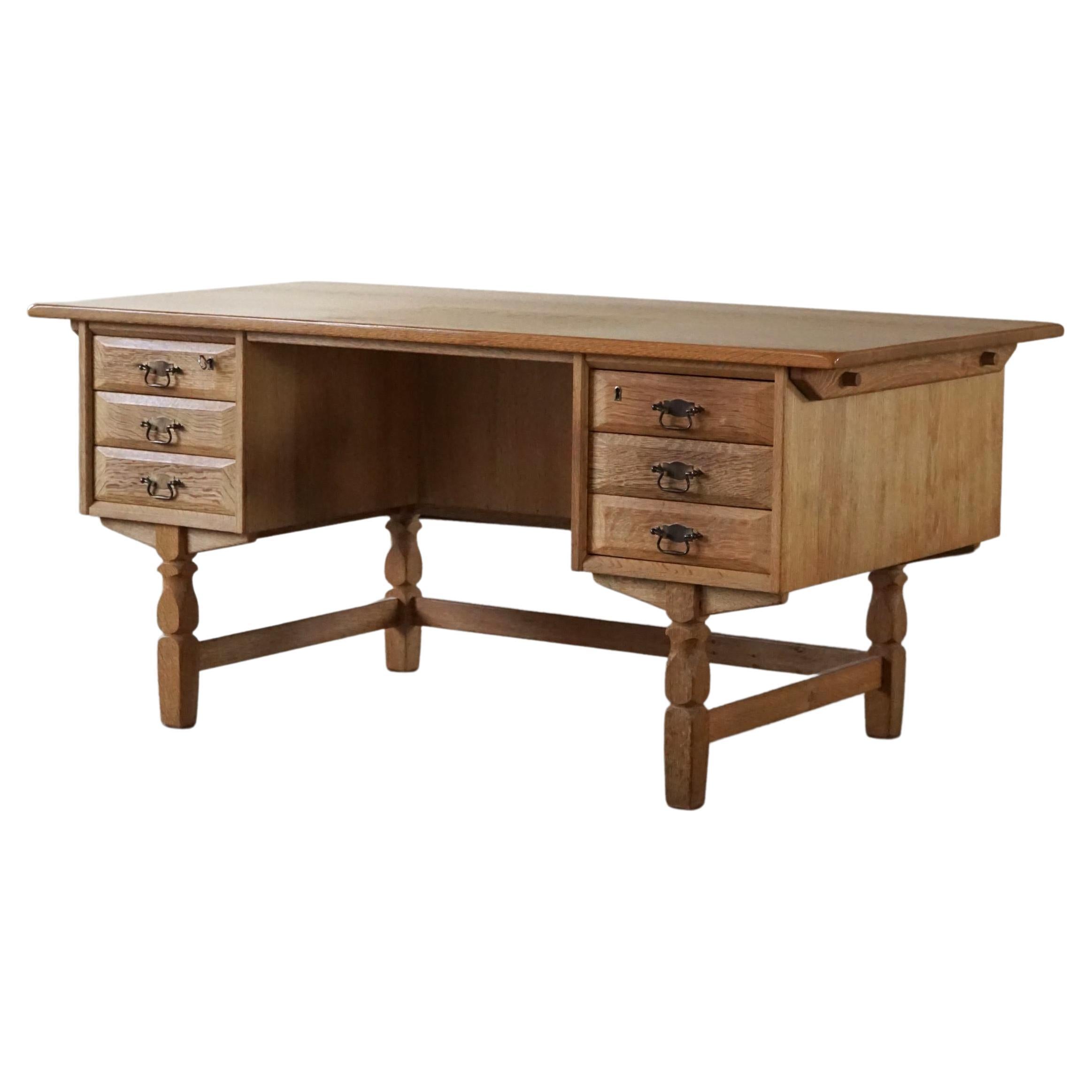 Mid-Century Freestanding Desk in Solid Oak, Made by a Danish Cabinetmaker, 1950s