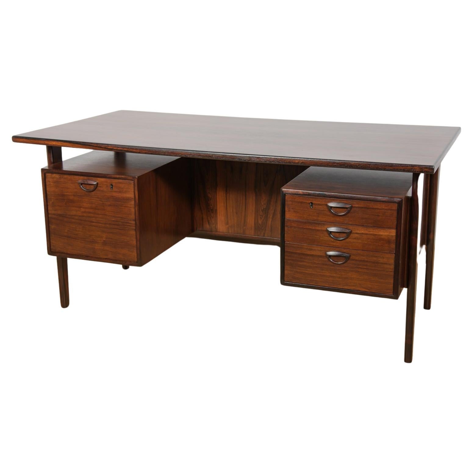 Mid-Century Freestanding Rosewood Desk by Kai Kristiansen for Feldballes. For Sale