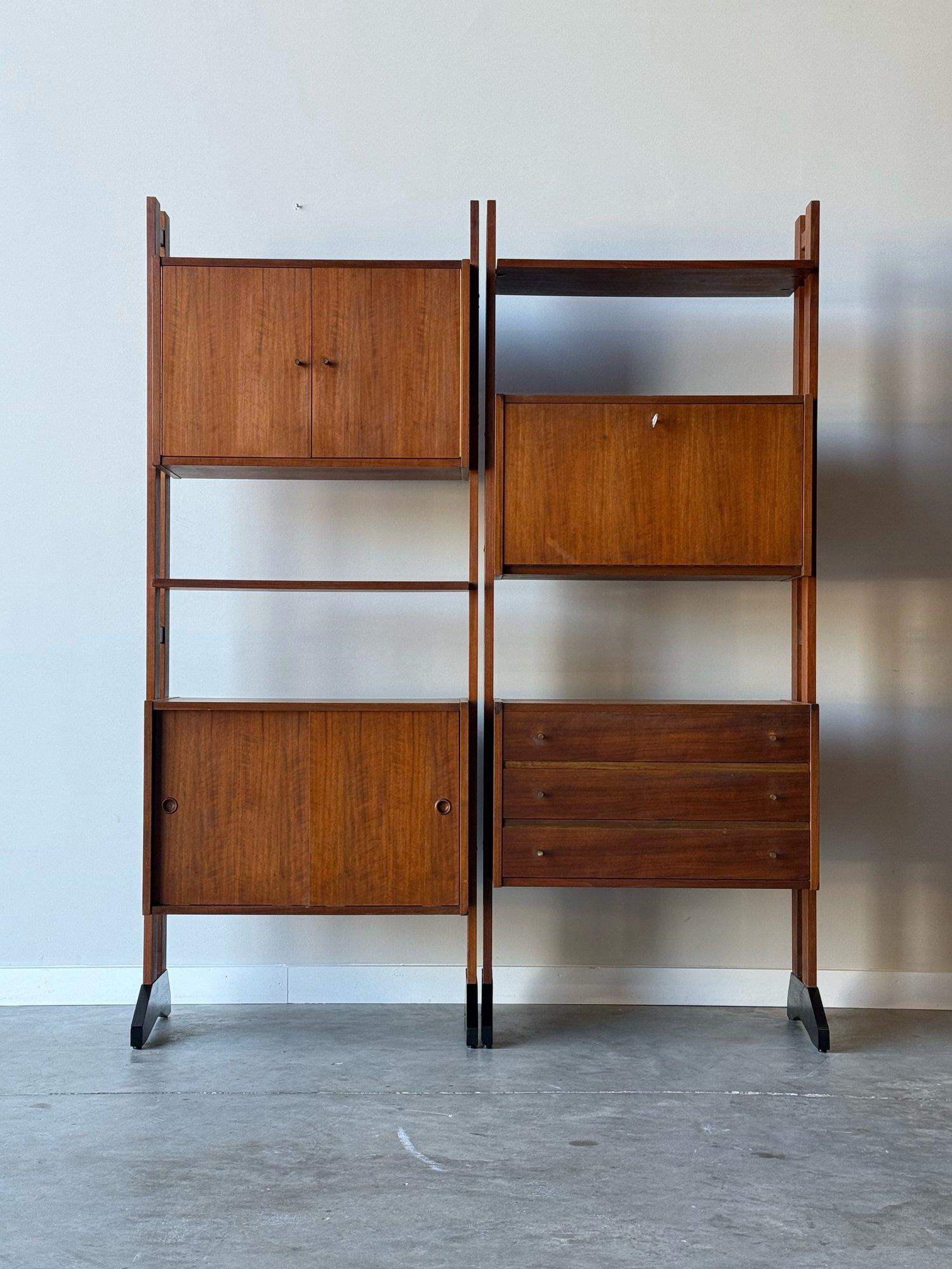 Danish Mid-Century Freestanding Walnut Wall Unit