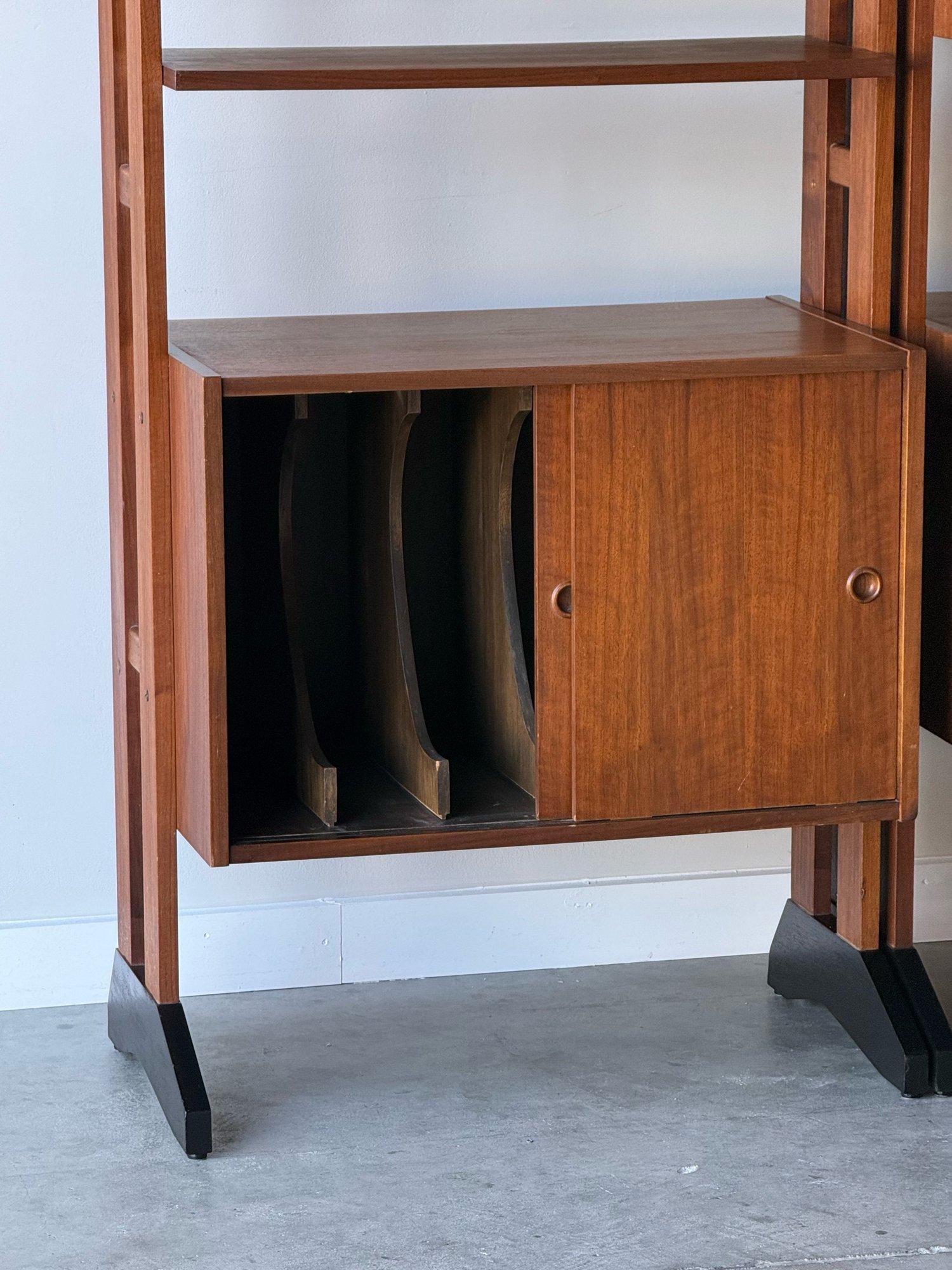 Brass Mid-Century Freestanding Walnut Wall Unit