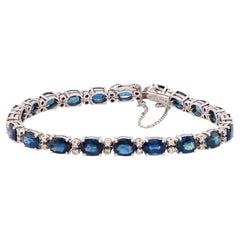 Mid Century French 11 Carat Sapphire Diamond 18K White Gold Bracelet