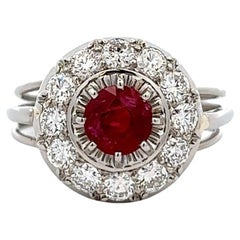 Midcentury French 1.14 Carats Ruby Diamond Platinum Cocktail Ring