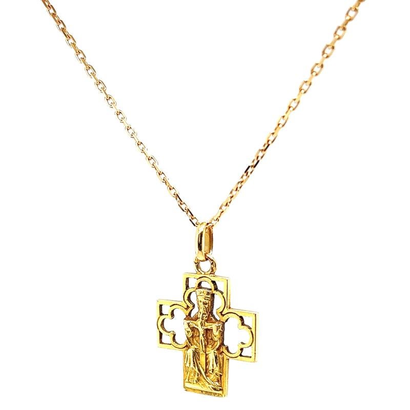 Mid Century French 18 Karat Yellow Gold Cross Pendant Necklace 1