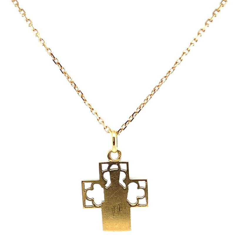 Mid Century French 18 Karat Yellow Gold Cross Pendant Necklace 2