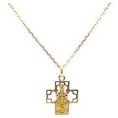 Mid Century French 18 Karat Yellow Gold Cross Pendant Necklace