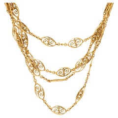 Mid-Century French 18k Yellow Gold 61 Inch Fancy Link Chain Necklace