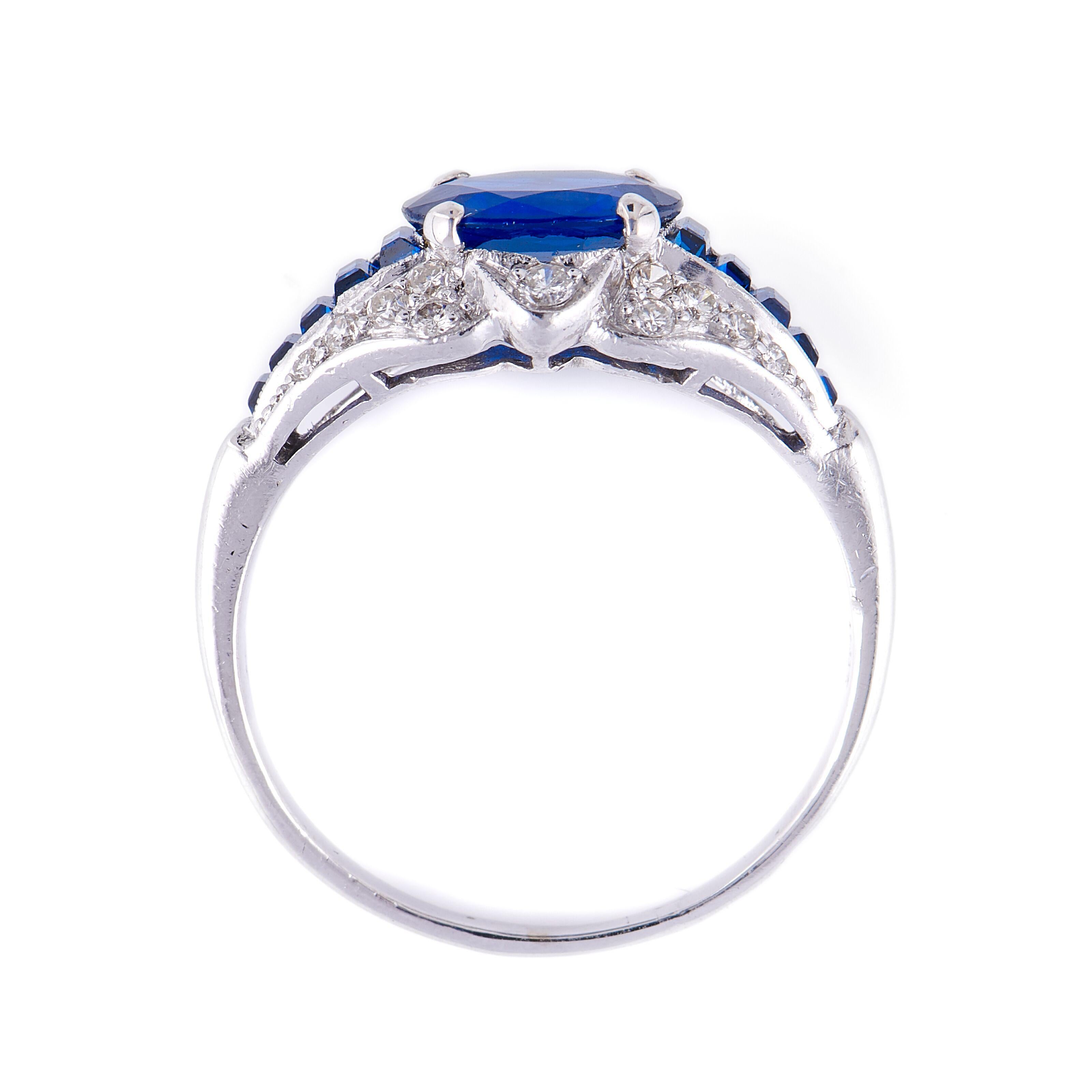 Midcentury, French, 1940s, Sapphire and Diamond Engagement Ring In Excellent Condition In Rochford, Essex