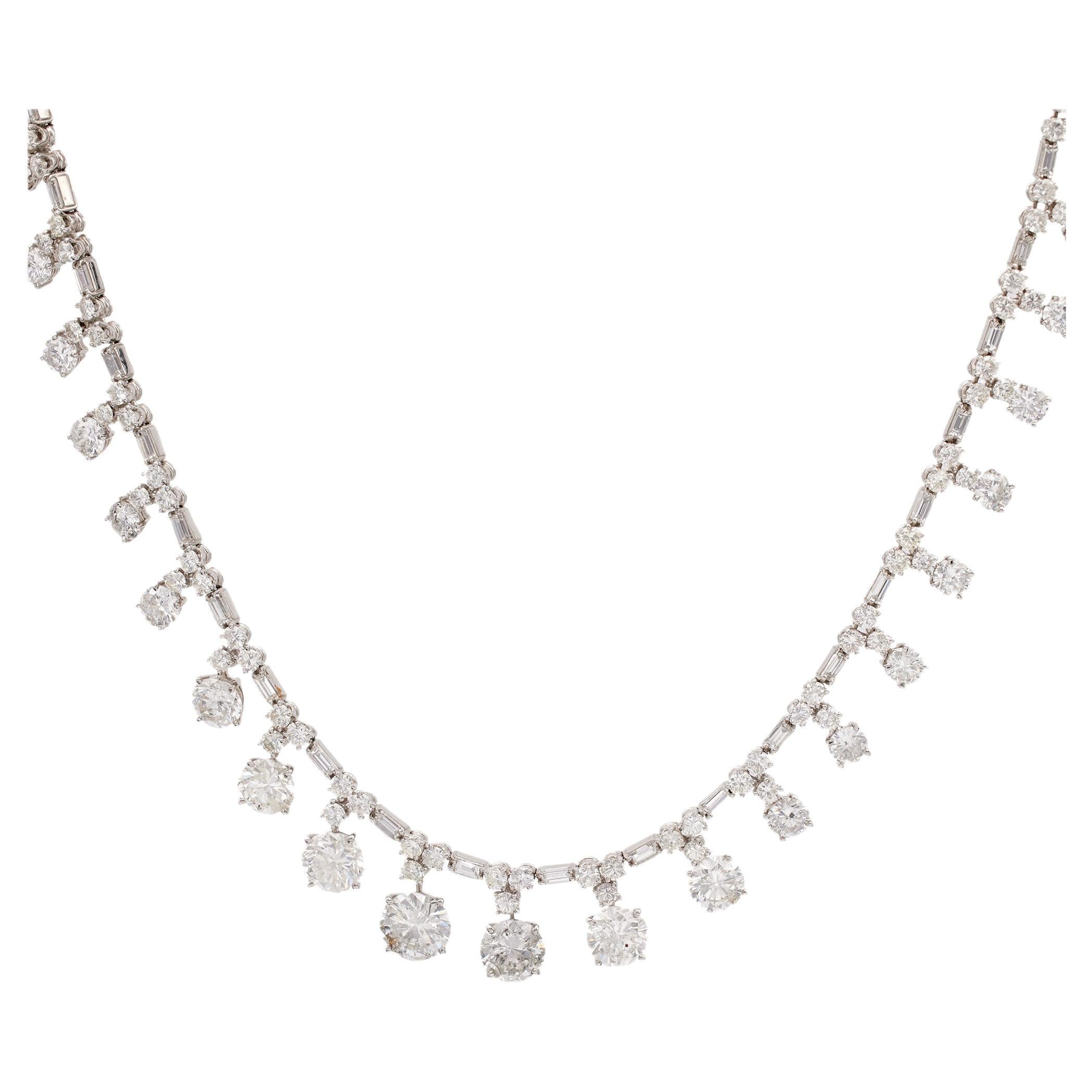 Mid-Century French 33.30 Carat Total Weight Platinum Rivière Drop Necklace For Sale