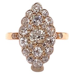Mid-Century French 3.60 Carats Old European Cut Diamonds 18K Gold Navette Ring