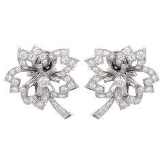 Mid Century French 4.80 carat total weight diamond platinum flower earrings