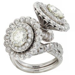 Mid-Century French 5.85 CTW Diamond Platinum Vintage Halo Bypass Floral Ring