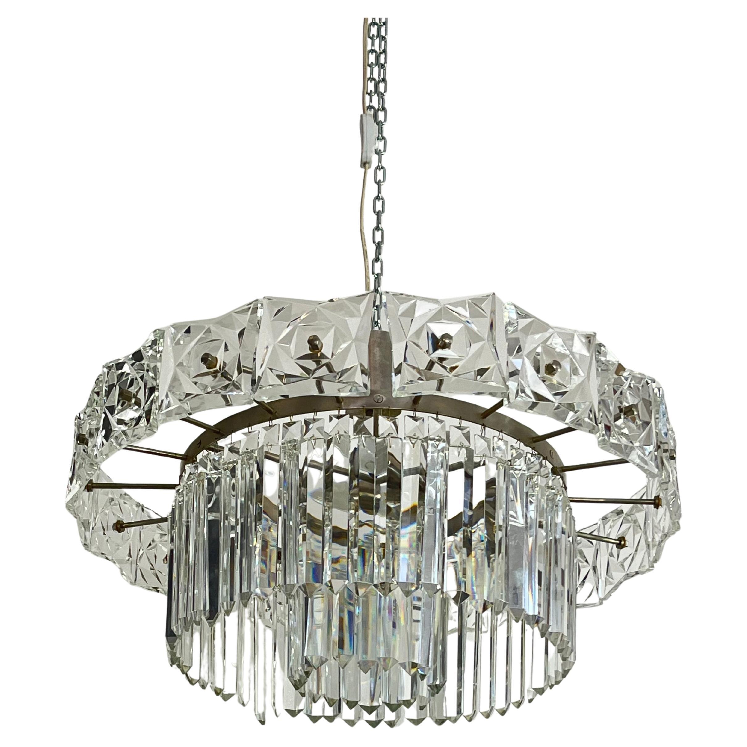Mid-Century French 7-Light Chandelier With Crystals, 1960s