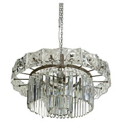 Mid-Century French 7-Light Chandelier With Crystals, 1960s