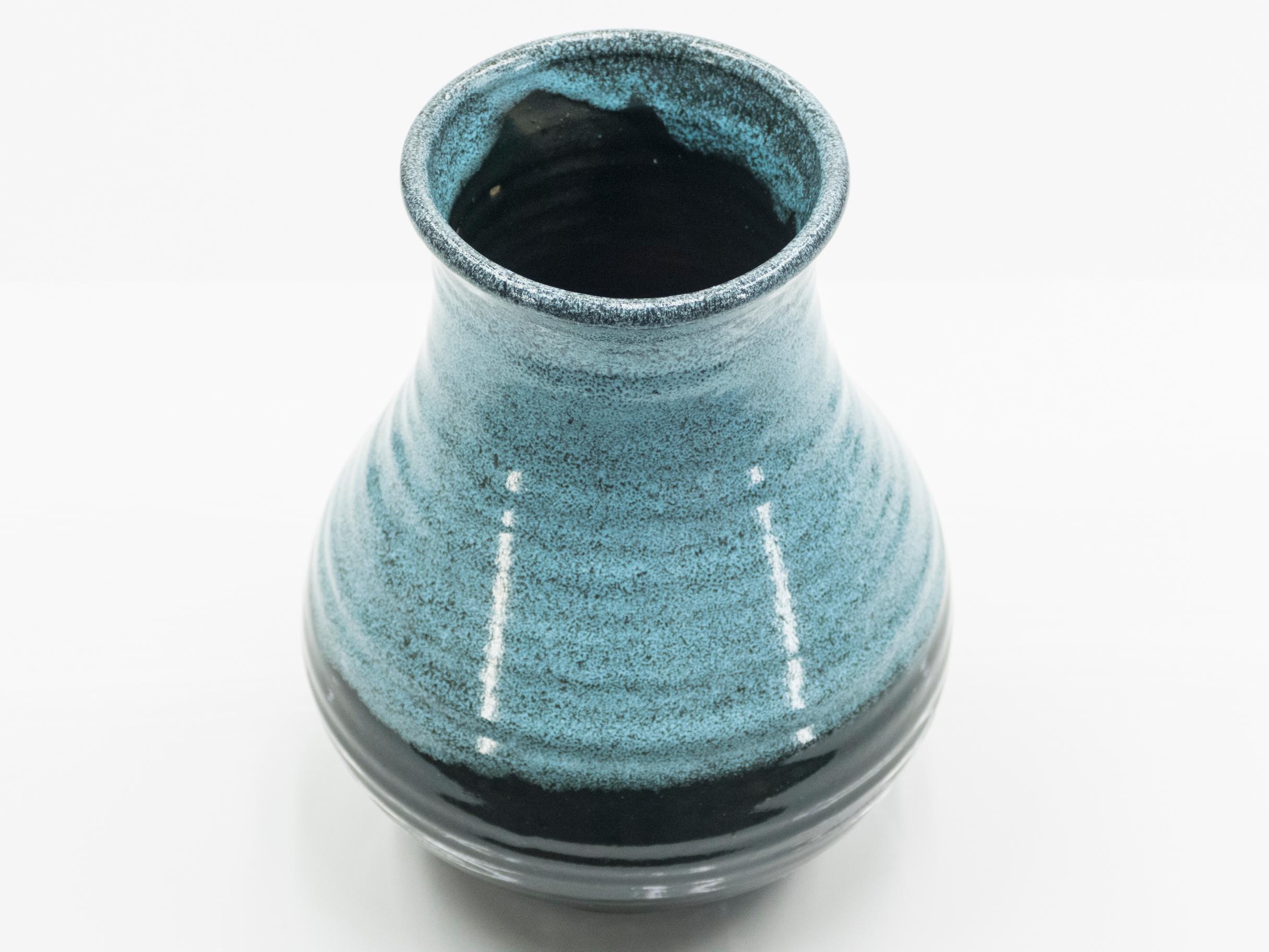 Mid-Century Modern Midcentury French Accolay Pottery Turquoise Ceramic Vase, 1960s