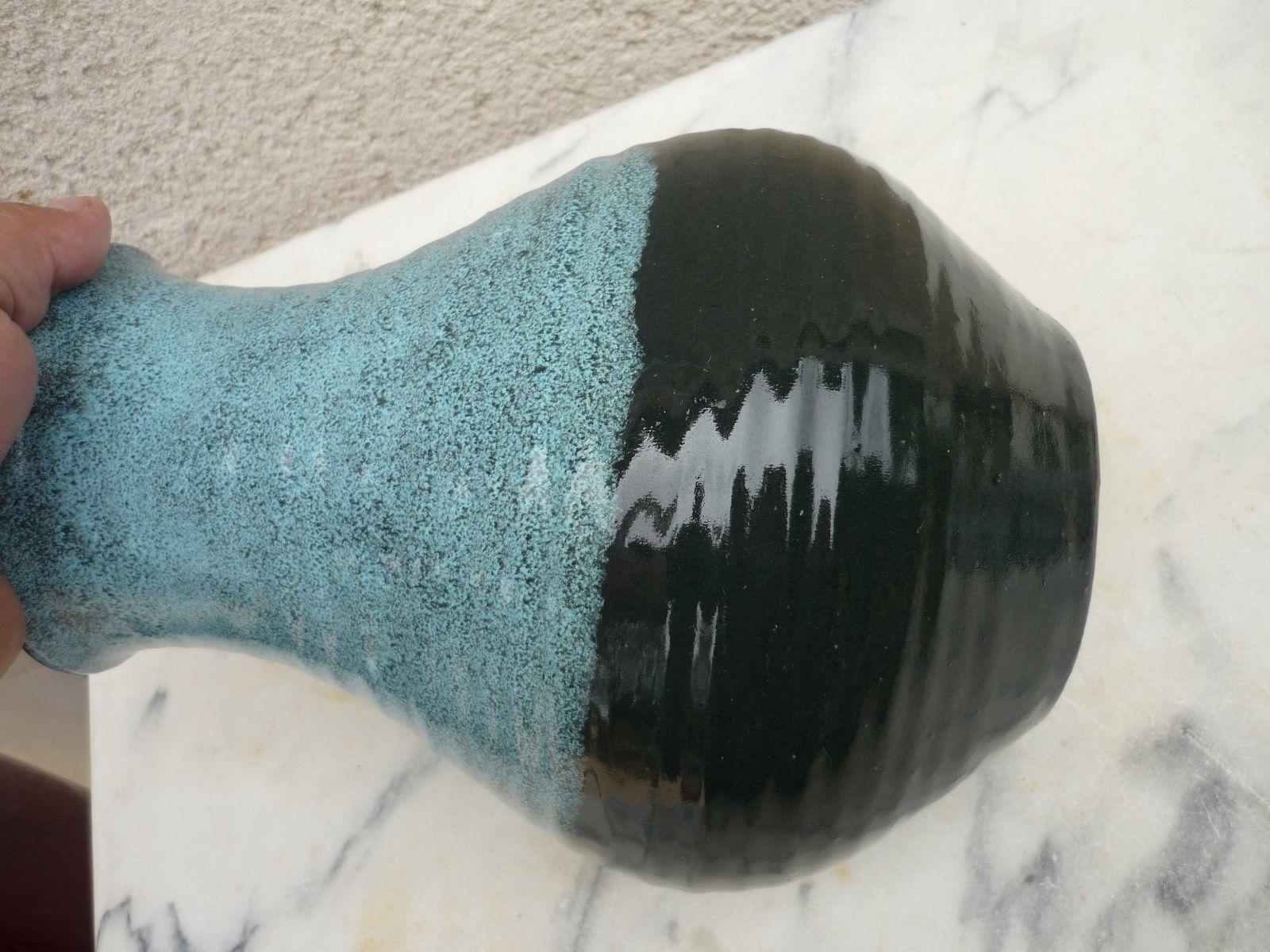 Midcentury French Accolay Pottery Turquoise Ceramic Vase, 1960s 3
