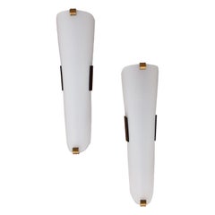 Mid Century French Acrylic 
Brass Sconces in the Style of Pierre Guariche, Pair