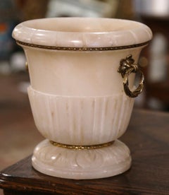 Mid-Century French Alabaster and Brass Champagne or Wine Cooler Bucket